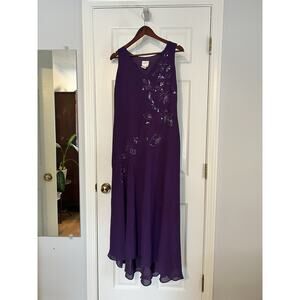Together Purple Sequin Floral Chiffon Maxi Dress Size 10 Formal Evening Gown